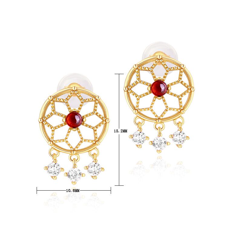 Tassel Geometry S925 Sterling Silver Earrings 9k Yellow Gold Plating Turquoise/Mozambique Garnet